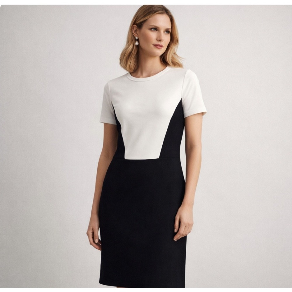 Boden 16L Colorblock Ponte Dress Black White Career Office Work Sheath Stretch‎
